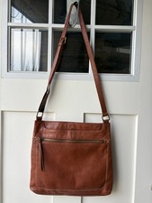 Margot New York Slim Cognac Brown Leather Crossbody Shoulder BagPurse FLAWS READ