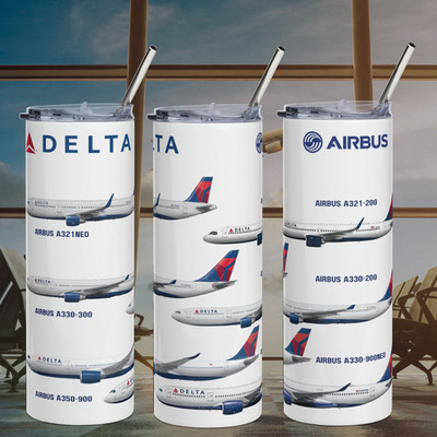 Delta Airlines US Fleet Travel Souvenir 20oz Skinny Tumbler Cup With Straw