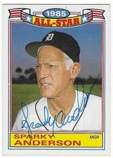SPARKY ANDERSON 1986 TOPPS ALL-STAR AUTOGRAPHED SIGNED # 1 DETROIT TIGERS HOF
