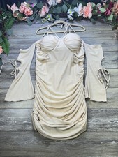 Fashion Nova Dress Ivory Ruched Off-Shoulder Long Sleeve Mesh Mini Plus Size 2XL
