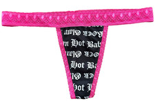 VINTAGE NWOT Y2K Hot Glam Rock Babe Black Pink G-String Thong Panties Small 5