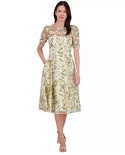Eliza J Women's Embroidered Puff-Sleeve Fit & Flare Midi DressSz12 $298 (A79)