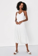 NWT Lulus Sunny Reverie White Swiss Dot Lurex Halter Midi Dress Size XL Feminine