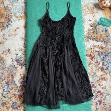 Free People Black Burnout Paisley Velvet Spaghetti Strap Slip Dress, Size Small