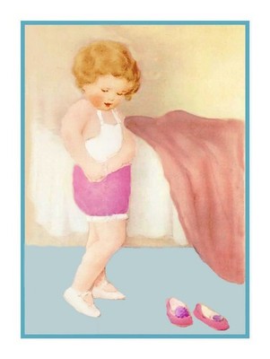 Bessie Pease Gutmann Young Girl Dressing in Pink Counted Cross Stitch Pattern
