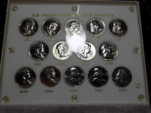 1950 to 1963 14-Coin Proof Franklin Half Set in Capital Plastics Holder - Gems!