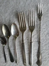 6 Misc. Vintage Silver Plate Flatware Stainless Spoon Silver Forks Serving Fork 