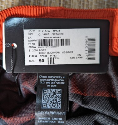 Emporio Armani Badeshorts Mid Boxer - Logostickerei, CERTILOGO QR CODE