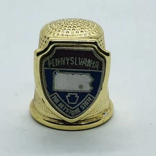 Pennsylania Souvenir Keystone State Gold Tone Metal Thimble - Spain sz 9