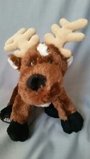 Ganz Webkinz Brown Reindeer HM137 Plush Stuffed Toy Beanbag NO CODE 9" H x 10" L