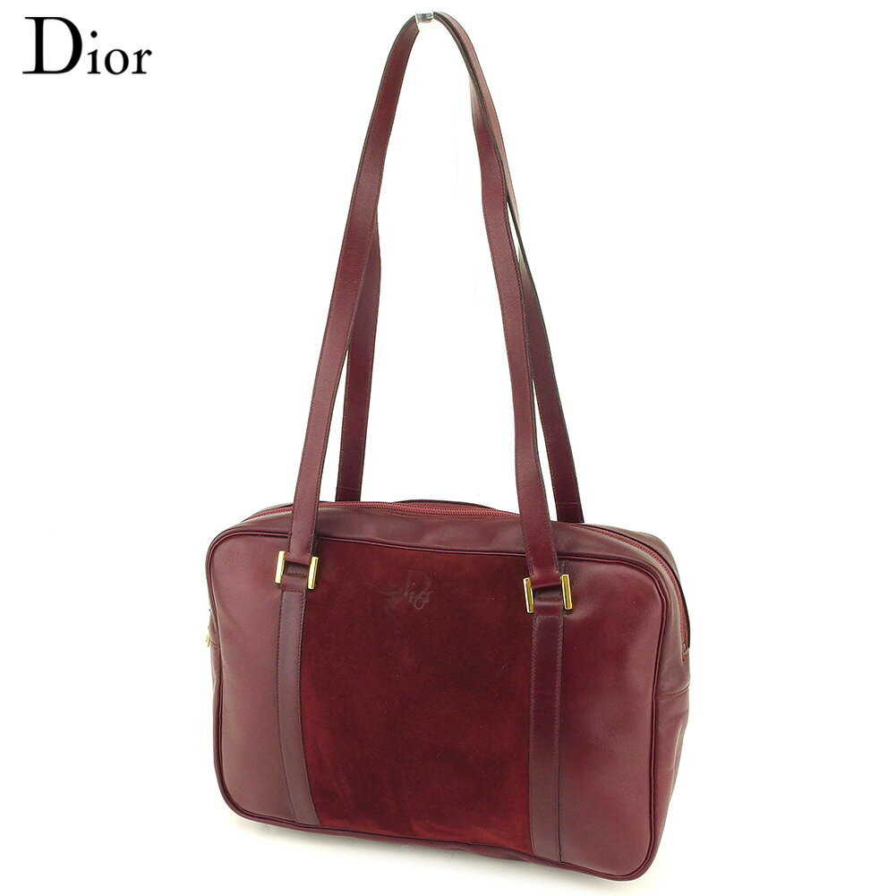 Christian Dior Shoulder Bag Crossbody Logo Suede Leather Bordeaux Authentic