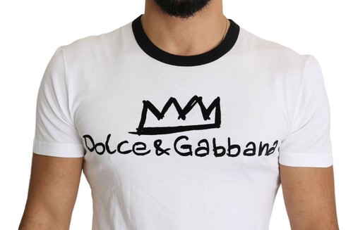 DOLCE & GABBANA T-shirt 100% Cotton White Logo Crown Printed DOLCE & GABBANA T-shirt 100% Cotton White Logo Crown Printed