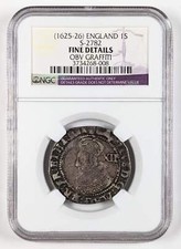 1625-26 England 1 Silver Shilling S-2782 NGC Fine Details Obv Graffiti 159207B