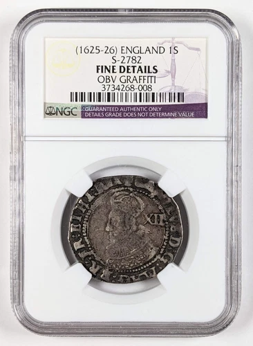 1625-26 England 1 Silver Shilling S-2782 NGC Fine Details Obv Graffiti 159207B