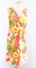 Talbots Colorful Floral Watercolor Print V Neck Shift Dress Size 4 Yellow Green