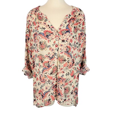 Nine West Georgia Tunic Blouse Womens XXL Colorful Floral Cottagecore Prairie