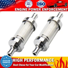 2Pc Universal Fuel Filter ​Clear View Inline 3/8" Chrome Hose Barb Petrol Diesel