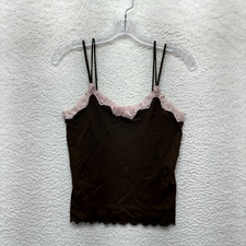 Y2K Vintage Camisole Top M Medium Brown Pink Mesh Boho Fairy Grunge Whimsigoth