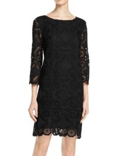 Laundry~ Black Embroidered Scallop Lace 3/4 Sleeves Shift Party Dress 4 NEW $225