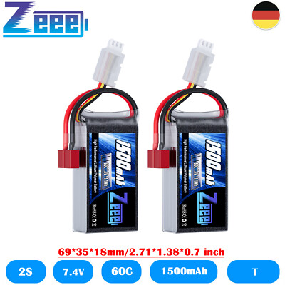 2x Zeee 2S LiPo Akku Batterie 7.4 V 60C 1500mAh T Stecker für RC Auto Flugzeug