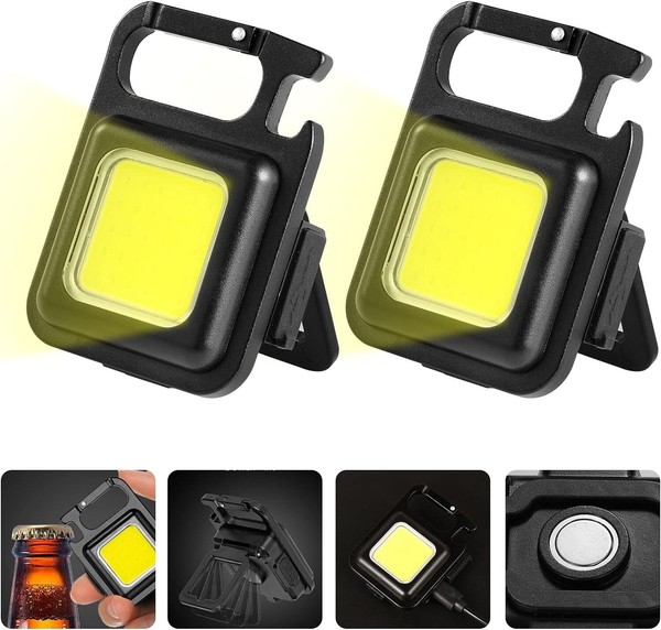 2X Mini LED Arbeitsleuchte COB SchlüSselanhäNger Camping Taschenlampe USB 800LM-image