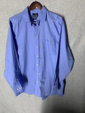 Stafford Men Travel Easy Care Broadcloth Blue Fitted Button Down Shirt 17 34-35