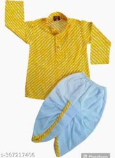 Indian Kids Boys Pink Leheriya printed Dhoti Kurta Set for Boys