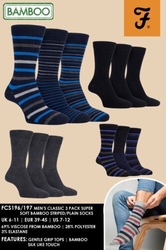 Farah Classic Men’s Bamboo Socks – 3 Pack Colorful Striped Ankle Socks, Soft Grip, Size 6-11