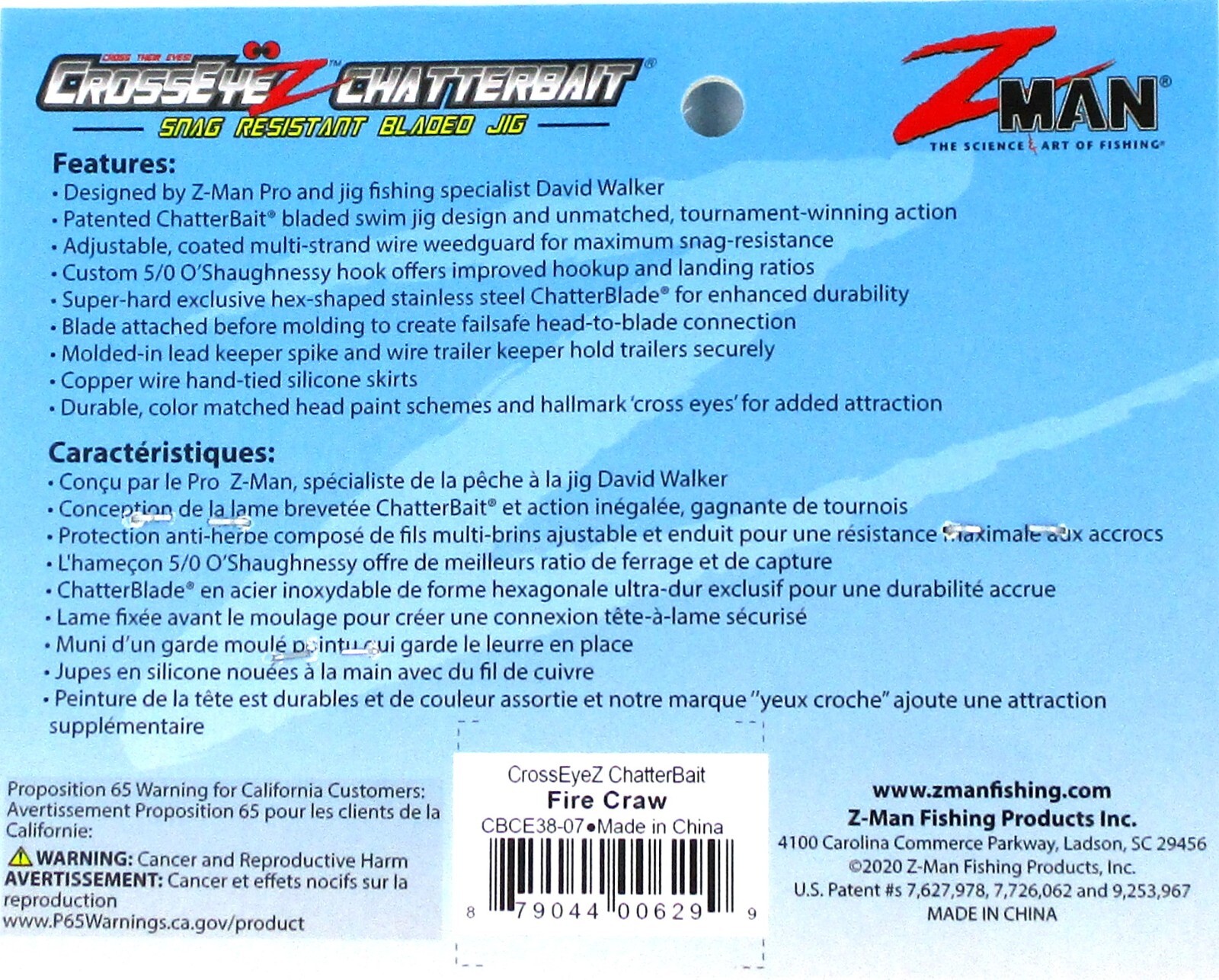 (6) Z-Man 3/8 Oz Crosseyez Chatterbait Fishing Lure Fire Craw CBCE38-07 New - Image 4