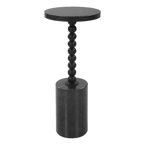 Uttermost Bead Contemporary Marble and Iron Metal Drink Table in Black - Picture 2 of 5