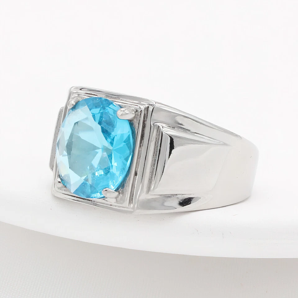 Hombres Mujeres Redondo Multicolor Piedra Anillo Plata Acero Inoxidable Pinky Fiesta Regalo Foto 2 de 4