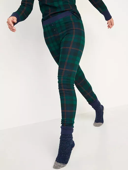 NWT Old Navy Green Blue Plaid Thermal Knit Pajama Pants Sleep Leggings Women