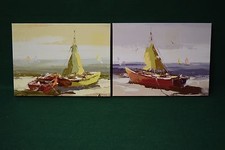 Lot of 2 Premium Thick-Wrap Canvas Wall Art entitled Sails on the Beach 16 x 12