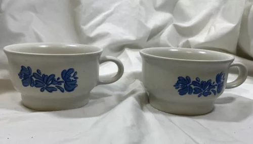 Lot 2 Vintage PFALTZGRAFF YORKTOWNE 16 oz Blue Floral Stoneware Soup Mugs MINT