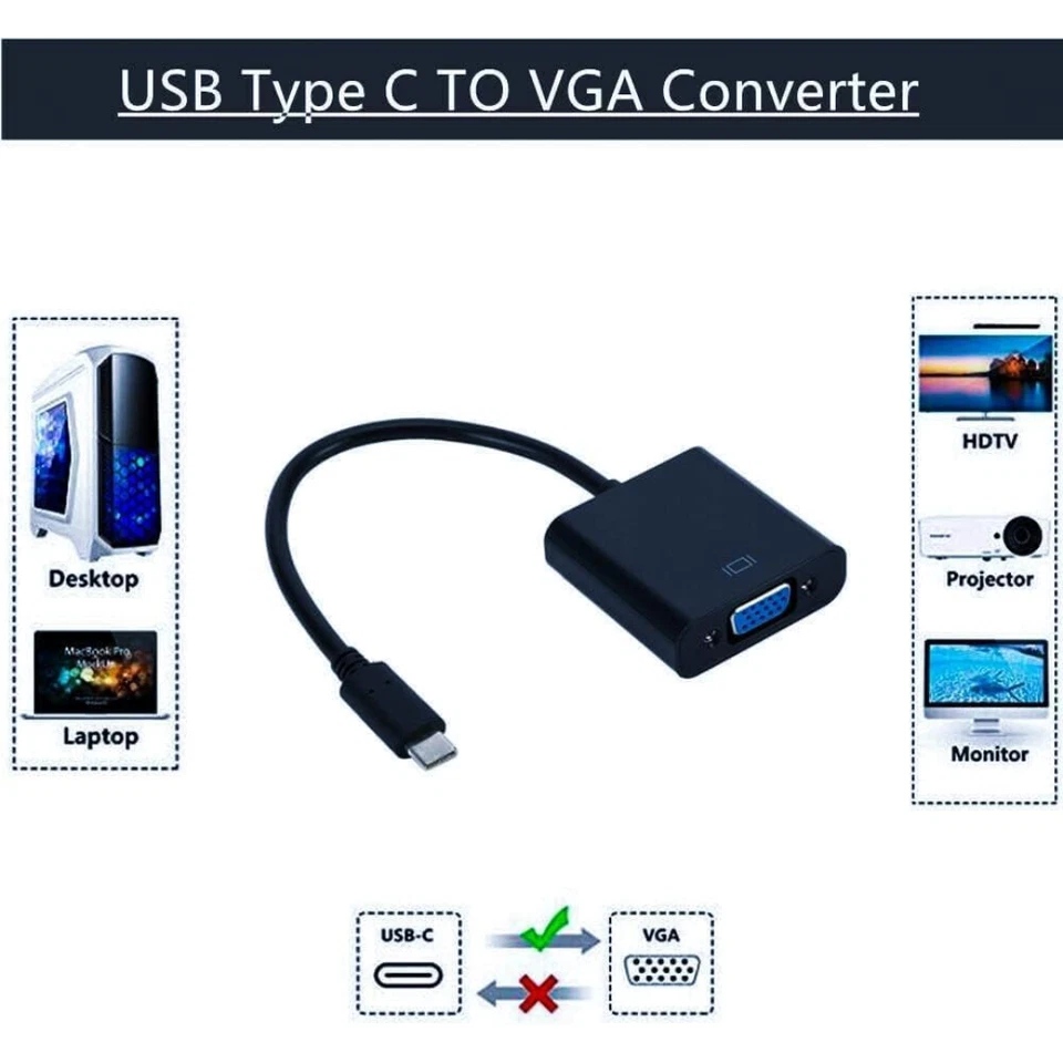 USB C to VGA Adapter, Type C 3.1 Male to VGA Female Adapter Cable for Laptop PC - Image 2 of 4