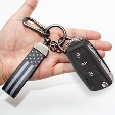 Car Key Chain Leather Keychain Men American Usa Flag Anti-Lost D-Ring Accessory