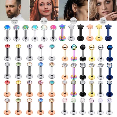 4-30pcs CZ/Opal Labret Ring Lip Stud Tragus Helix Cartilage Earrings  Jewelry 16G