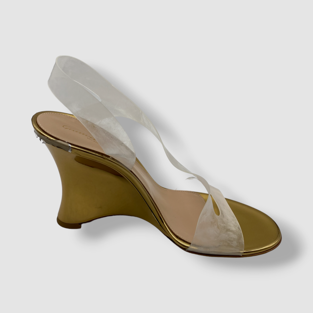 $795 Gianvito Rossi Women's Gold PVC Slingback Wedge Sandal Shoes Size 40