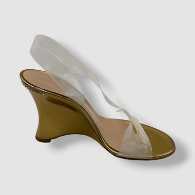 $795 Gianvito Rossi Women's Gold PVC Slingback Wedge Sandal Shoes Size 40
