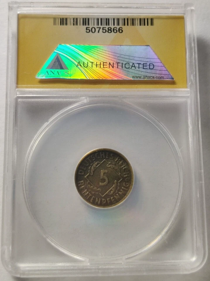 Alemania 5Pf. Moneda de 5 peniques 1923-F KM# 32 Reich alemán Europa Weimar 3A Foto 2 de 4