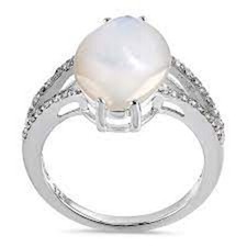 Marquise Cut Mother of Pearl 27 Round Clear CZ Ring 925 Sterling Silver