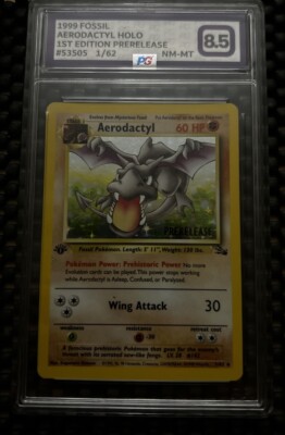 PG Grade 8.5 Pokemon TCG Fossil 1. Edition Rare Holo Prerelease Aerodactyl 1/62