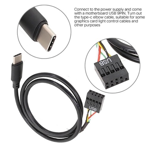 USB 9 broches mâle vers carte mère USB C mâle adaptateur câble d'extension type C câble - Photo 2/8