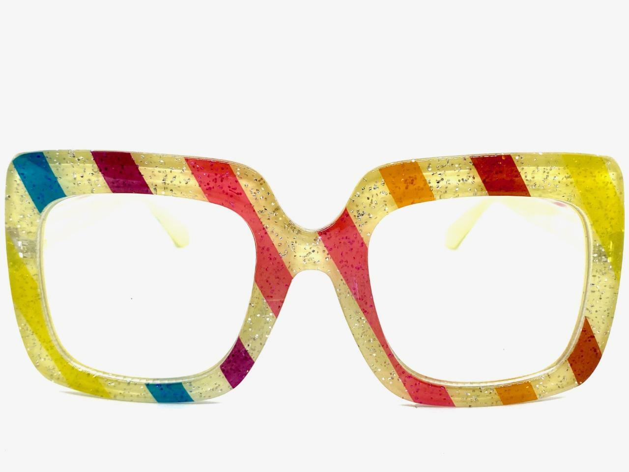 OVERSIZED Classic Retro Clear Lens EYE GLASSES Square Candy Cane Fashion Frame