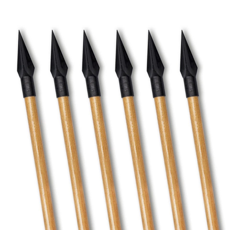 6 Pcs Handmade Traditional Wooden Arrows 33‘’ Black Feather Shaft Load Iron Tip - Image 2 of 4