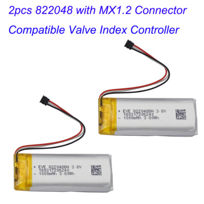 2pcs 3.8V 1000mAh 3.8Wh Li Lipo Battery 822048 MX1.2 For Valve Index Controller