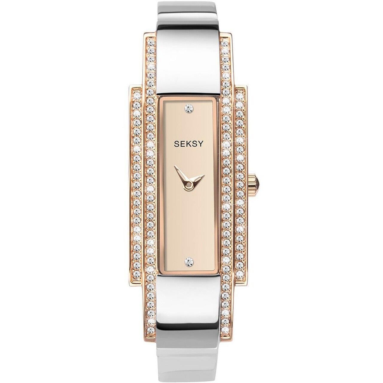 SEKSY 2736 Crystal Two-Tone Silver Rose Gold Bracelet Watch