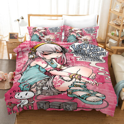 3D Grafftiti Mädchen Dunkel Cartoon Rosa Quilt Cover Set Bettwäsche Sets Kiss...