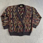 COOGI Cardigan Mens XL Multicoloured Cotton 3D Knit V Neck Jumper Australia 90s