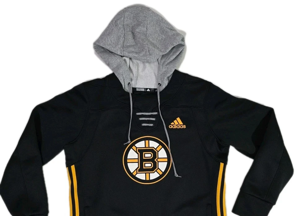 Adidas BOSTON BRUINS Negro con Gris Sudadera con Capucha Pullover Rayas Trifolio Para Mujer L Foto 3 de 4